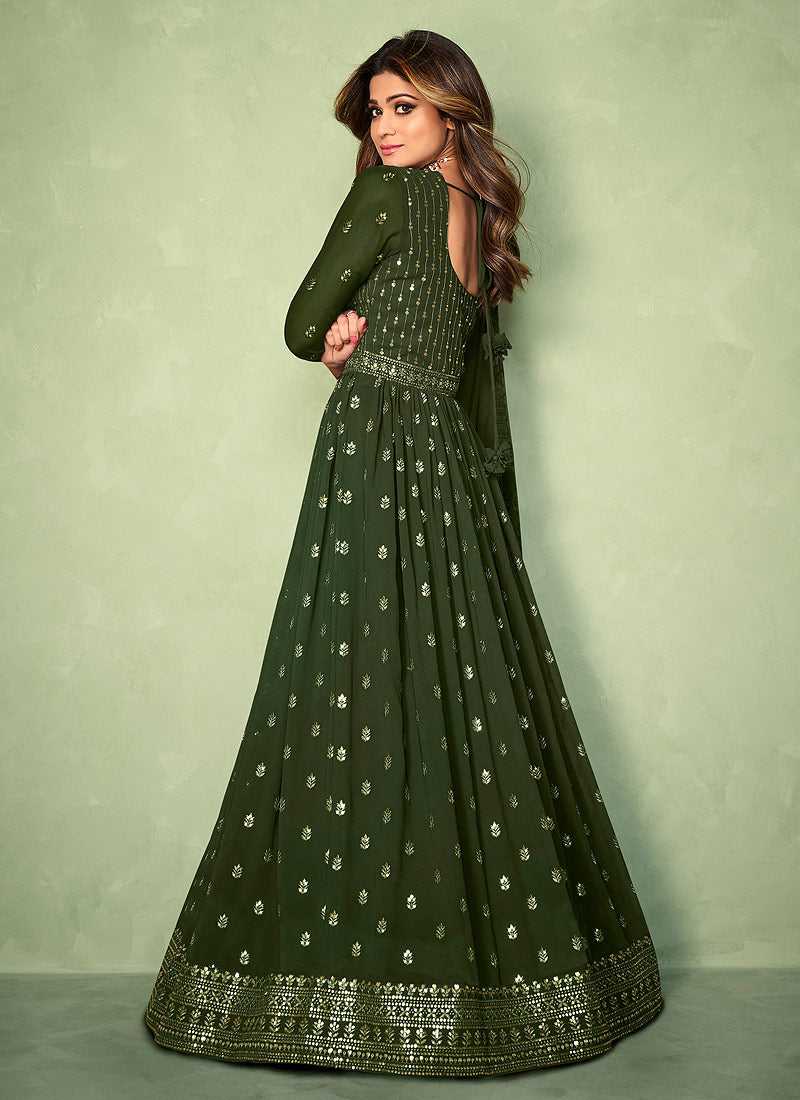 strapless open back dress Green Sequins Embroidered Jacket Style Anarkali Suit (Indian Clothing) –  Fashneo