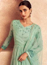 Load image into Gallery viewer, Green Shade Embroidered Kalidar Anarkali Suit