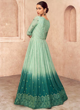 Load image into Gallery viewer, Green Shade Embroidered Kalidar Anarkali Suit