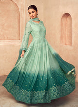 Load image into Gallery viewer, Green Shade Embroidered Kalidar Anarkali Suit
