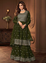 Load image into Gallery viewer, Green and Gold Designer Embroidered Sharara Suit fashionandstylish.myshopify.com