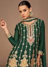 Load image into Gallery viewer, Green and Gold Embroidered Fashionable Pant Style Suit