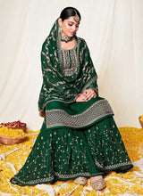 Load image into Gallery viewer, Green and Gold Embroidered Gharara Suit fashionandstylish.myshopify.com