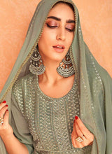 Load image into Gallery viewer, Green and Gold Embroidered Gown Style Anarkali Suit fashionandstylish.myshopify.com