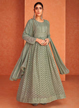 Load image into Gallery viewer, Green and Gold Embroidered Gown Style Anarkali Suit fashionandstylish.myshopify.com