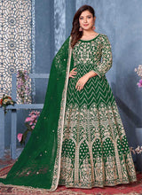 Load image into Gallery viewer, Green and Gold Embroidered Kalidar Anarkali Suit fashionandstylish.myshopify.com
