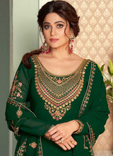 Load image into Gallery viewer, Green and Gold Embroidered Lehenga Style Anarkali Suit fashionandstylish.myshopify.com