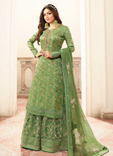 Load image into Gallery viewer, Green and Gold Embroidered Sharara Style Suit fashionandstylish.myshopify.com