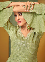 Load image into Gallery viewer, Green and Gold Heavy Embroidered Anarkali Suit