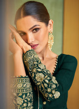 Load image into Gallery viewer, Green and Gold Heavy Embroidered Anarkali Suit