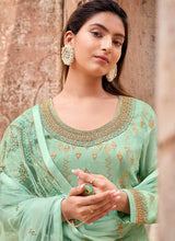 Load image into Gallery viewer, Green and Gold Heavy Embroidered Designer Palazzo Style Suit fashionandstylish.myshopify.com