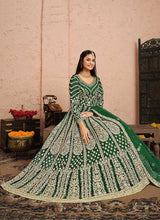 Load image into Gallery viewer, Green and Gold Heavy Embroidered Kalidar Anarkali Suit fashionandstylish.myshopify.com