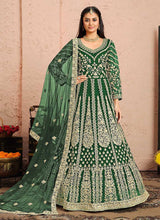 Load image into Gallery viewer, Green and Gold Heavy Embroidered Kalidar Anarkali Suit fashionandstylish.myshopify.com