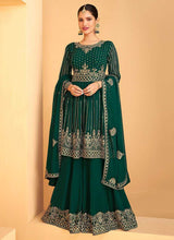 Load image into Gallery viewer, Green and Gold Heavy Embroidered Sharara Style Suit fashionandstylish.myshopify.com