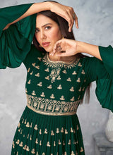 Load image into Gallery viewer, Green and Gold Heavy Embroidered Stylish Palazzo Suit fashionandstylish.myshopify.com