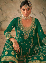 Load image into Gallery viewer, Green and Gold Heavy Embroidered Stylish Palazzo Suit fashionandstylish.myshopify.com