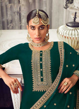 Load image into Gallery viewer, Green and Gold Heavy Embroidered Stylish Palazzo Suit fashionandstylish.myshopify.com