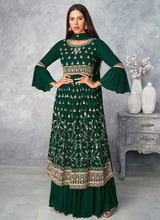 Load image into Gallery viewer, Green and Gold Heavy Embroidered Stylish Palazzo Suit fashionandstylish.myshopify.com