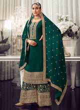Load image into Gallery viewer, Green and Gold Heavy Embroidered Stylish Palazzo Suit fashionandstylish.myshopify.com