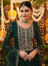 Load image into Gallery viewer, Green and Gold Heavy Embroidered Stylish Pant Style Suit fashionandstylish.myshopify.com