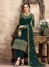 Load image into Gallery viewer, Green and Gold Straight Cut Embroidered Pant Style Suit fashionandstylish.myshopify.com