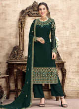 Load image into Gallery viewer, Green and Gold Straight Cut Embroidered Pant Style Suit fashionandstylish.myshopify.com