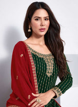 Load image into Gallery viewer, Green and Red Embroidered Stylish Pant Suit fashionandstylish.myshopify.com