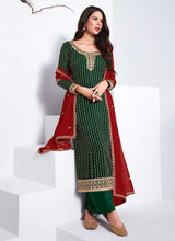 Load image into Gallery viewer, Green and Red Embroidered Stylish Pant Suit fashionandstylish.myshopify.com