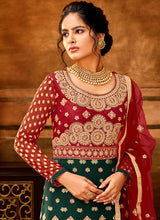 Load image into Gallery viewer, Green and Red Heavy Embroidered Anarkali Suit