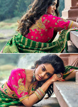 Load image into Gallery viewer, Green and Yellow Embroidered Bollywood Style Saree fashionandstylish.myshopify.com