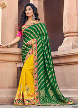 Load image into Gallery viewer, Green and Yellow Embroidered Bollywood Style Saree fashionandstylish.myshopify.com