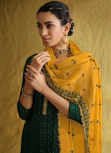 Load image into Gallery viewer, Green and Yellow Embroidered Stylish Palazzo Style Suit fashionandstylish.myshopify.com