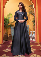Load image into Gallery viewer, Grey Black Embroidered Art Silk Gown fashionandstylish.myshopify.com