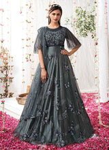 Load image into Gallery viewer, Grey Blue Heavy Embroidered Designer Kalidar Anarkali Suit fashionandstylish.myshopify.com