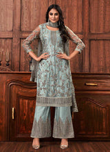 Load image into Gallery viewer, Grey Color Heavy Embroidered Plazzo Style Suit fashionandstylish.myshopify.com