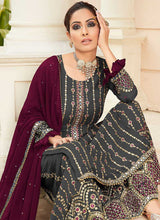 Load image into Gallery viewer, Grey Embroidered Mirror Work Palazzo Style Suit fashionandstylish.myshopify.com