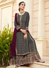 Load image into Gallery viewer, Grey Embroidered Mirror Work Palazzo Style Suit fashionandstylish.myshopify.com
