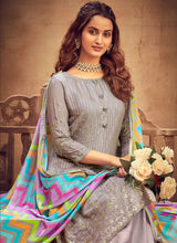 Load image into Gallery viewer, Grey Embroidered Palazzo Style Suit fashionandstylish.myshopify.com