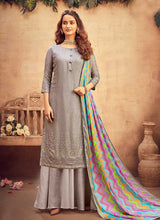 Load image into Gallery viewer, Grey Embroidered Palazzo Style Suit fashionandstylish.myshopify.com