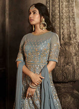 Load image into Gallery viewer, Grey Floral Embroidered Heavy Anarkali Suit fashionandstylish.myshopify.com