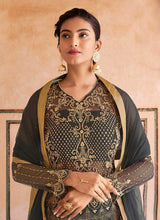 Load image into Gallery viewer, Grey Gold Heavy Embroidered Lehenga Style Anarkali fashionandstylish.myshopify.com