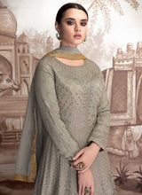 Load image into Gallery viewer, Grey Heavy Embroidered Anarkali Suit fashionandstylish.myshopify.com