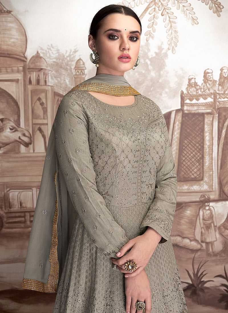 sachin and babi light blue dress Grey Anarkali Plazzo Set  Archana Kochhar India