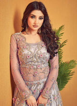 Load image into Gallery viewer, Grey Floral Embroidered Designer Lehenga Style Anarkali fashionandstylish.myshopify.com