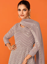 Load image into Gallery viewer, Grey Heavy Embroidered Floor touch Kalidar Anarkali