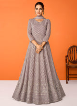 Load image into Gallery viewer, Grey Heavy Embroidered Floor touch Kalidar Anarkali