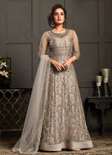 Load image into Gallery viewer, Grey Heavy Embroidered Gown Style Anarkali Suit fashionandstylish.myshopify.com