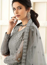 Load image into Gallery viewer, Grey Heavy Embroidered Kalidar Gown Style Anarkali fashionandstylish.myshopify.com