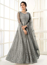 Load image into Gallery viewer, Grey Heavy Embroidered Kalidar Gown Style Anarkali fashionandstylish.myshopify.com