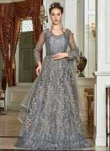 Load image into Gallery viewer, Grey Heavy Embroidered Lehenga/ Pant Style Anarkali fashionandstylish.myshopify.com